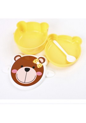 Microwaveable Cute Brown Bear Pattern Two Layers Cartoon Plastic Lunch Meal Bento Food Box