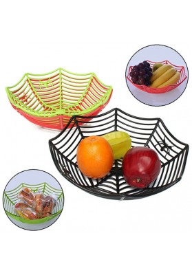 Plastic Spider Web Fruit Candy Basket Bowl Halloween Party Decor Black