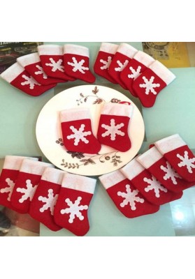 12pcs Decorations Festival Party Ornament Mini Christmas Stockings Dinnerware Cover Red