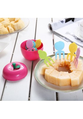 Portable Apple Shaped 10-Piece Dessert Cake Fruit Forks Set Tableware Flatware for Party Red