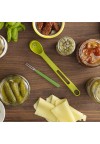 Practical 2-in-1 Pickle Olive Strainer Spoon Fork Kitchen Tool Green