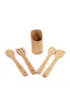 Five-piece Bamboo Kitchen Tools Spoon/Fork/Solid Spatula/Curved Spatula/Holder