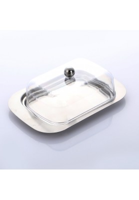 Stainless Steel Butter Dish Box Container Cheese Server Storage Keeper Tray with See-through Acrylic Easy Lid
